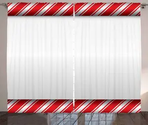 Штора ABAKUHAUS Candy Cane в деревенском стиле с абстрактным бордюром, присборенная тесьма для спальни с петлями и крючками, 280 x 175 см, цвет белый красный Abakuhaus