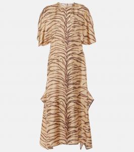 Платье миди из шелка с принтом Stella McCartney, Natural