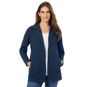Женщина в женском трикотажном пиджаке больших размеров Woman Within, темно-синий