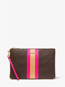 Большой клатч с полосами и логотипом на молнии Michael Kors, Wild Berry Multi