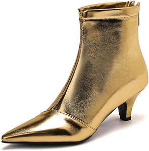 Модные ботильоны на каблуке-кошке для женщин с острым носком и молнией, офисные ботинки EU32-48 Cantianshu, 74 Gold