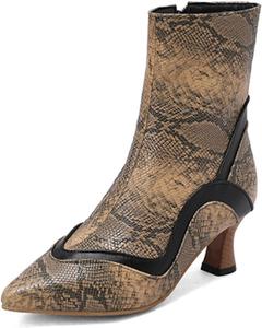Женские винтажные ботильоны Aflngle на низком каблуке-стилетто, разноцветные, с змеиным принтом, боковой молнией, заостренным носком, Tanned