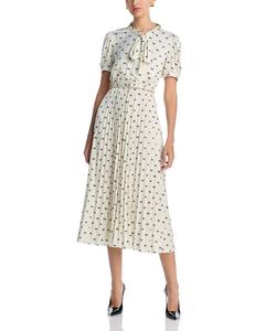 Сатиновое платье миди с принтом бантов Self-Portrait, слоновая кость/кремовый