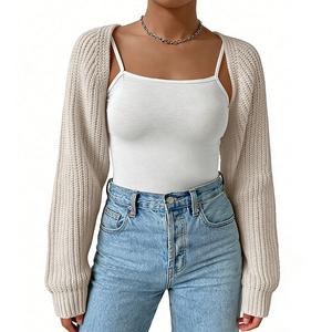 Женский кардиган с длинным рукавом и открытой передней частью, вязаный резинкой, свободного кроя, укороченный Clearflower, Gray White