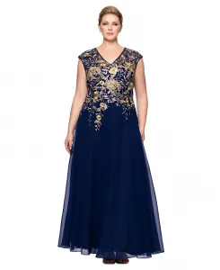 Платье трапеция с металлизированной вышивкой больших размеров Betsy & Adam, синий