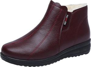 Женские кожаные плоские комфортные ботинки, хлопковые ботильоны с боковой молнией, теплые удобные ботинки, водонепроницаемые, противоскользящие, снежные ботинки Generic, Red