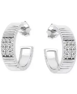 Серьги-Кольца с ребристым паве из стерлингового серебра, 0,62 дюйма (также из стерлингового серебра с 18-каратным золотом), эксклюзивно в Macy's Giani Bernini, ss