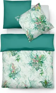 Постельное белье Mako-Satin Bed Art S Exotic aqua green 155x220 см + 80x80 см Fleuresse