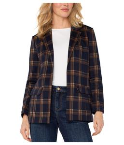 Блейзер Liverpool Los Angeles Oversized Plaid Knit Boyfriend Blazer, цвет Navy/Toffee Plaid