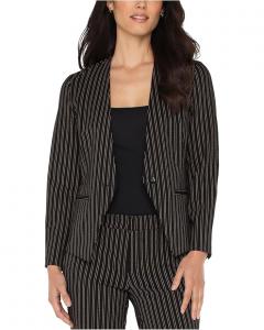 Женский приталенный безворотниковый блейзер Liverpool Los Angeles Petite Super Stretch Ponte, Ticking Stripe Print