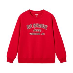 Детская толстовка с круглым вырезом утолщенная Jeep, new year красный fleece-lined