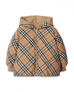Двусторонняя куртка-пуховик в клетку Burberry для девочек — Little Kid, Big Kid, коричневый/бежевый
