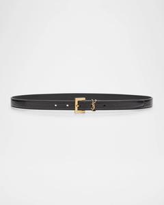 Ремень Cassandre YSL из кожи с тиснением под крокодила Saint Laurent, цвет Fondente