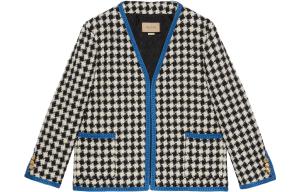 Твидовый жакет в клетку с длинными рукавами Gucci, черный белый