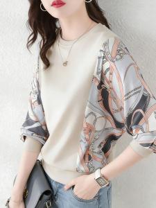 Женский топ с принтованными рукавами Doux Belle, цвет Beige