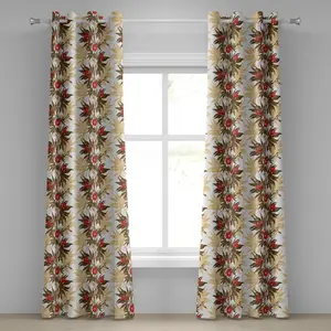 Цветочная штора на люверсах ABAKUHAUS, экзотическое вьющееся растение, цветы плюща, листья, винтажные цветы, ботанический рисунок, декоративные двухпанельные шторы, 280 см x 245 см, коричневый, песочный, коричнево-красный