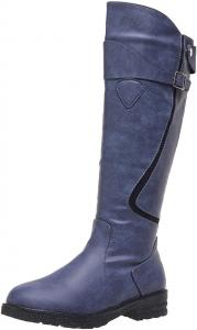 Женские сапоги до колена с широким голенищем, низким каблуком, округлым носком, молнией сзади, противоскользящие, на массивном каблуке, удобные для ходьбы, для езды на мотоцикле, высокие ботильоны, осень-зима, теплые длинные ботильоны Generic, Blue