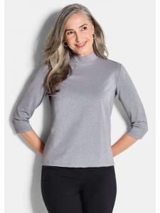 GOLDNER Блестящая вискозная блузка/рубашка с короткими рукавами серого цвета