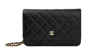 Кошелёк на цепочке Стеганый Кавиар Золотистый Чёрный CHANEL
