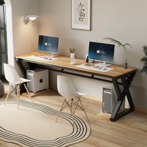 Письменный стол для двоих 160x70x76 см, черная рама + светлая ореховая столешница