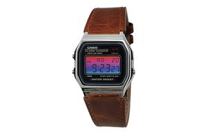 CASIO Мужские часы Retrofit Series с кварцевым механизмом и ремешком из натуральной кожи, черный циферблат