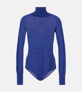 Прозрачный шерстяной боди с высоким воротом Alaïa, цвет bleu royal