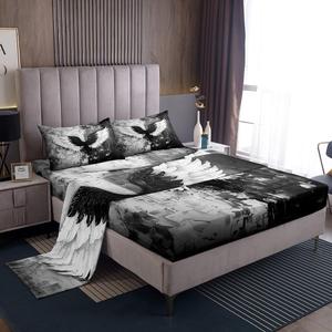 Erosebridal Готический комплект постельного белья в стиле психоделики с черно-белыми крыльями и акварельным принтом, Black White
