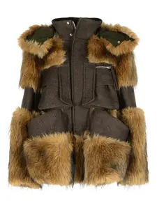 Шерстяная куртка с отделкой мехом SACAI, коричневый