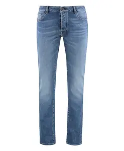 Узкие джинсы с кожаным логотипом Moorer, синий