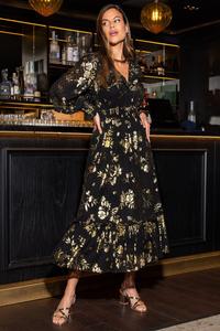 Жаккардовое платье Michael's мидакси с рюшами Pour Moi, черный