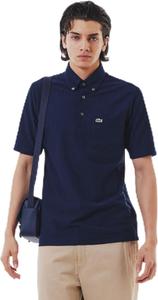 Мужская рубашка-поло LACOSTE (Lacoste) на пуговицах, из ткани пике с полосками в тон, темно-синий