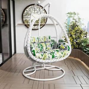 Quanpinwu Подвесное кресло-качели lazy basket из ротанга, цвет ivory white, двухместное, двойная опора