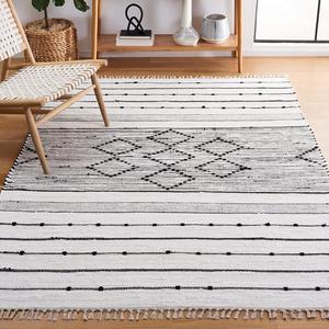 Ковер для пола SAFAVIEH, 122 x 183 см, Striped Kilim Collection, Ivory & Black, плоское плетение, марокканский дизайн с кистями, хлопок, простой уход, идеально для помещений с высокой проходимостью: прихожая, гостиная, спальня (STK203A)