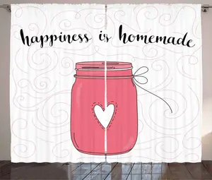 Штора ABAKUHAUS в деревенском стиле с надписью Бокал любви и джакузи, присборенная штора для спальни с петлями и крючками, 280 x 225 см, черный, кораллово-красный и розовый Abakuhaus