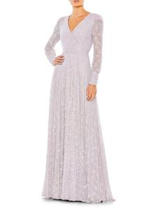 Кружевное платье А-силуэта с бисером Mac Duggal, лаванда