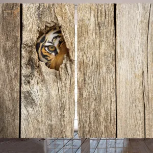 Штора ARANDE Safari, тигровый глаз, деревянное смотровое отверстие, рисунок Хищник, большая кошка, 280 x 245 см, бежевый Abakuhaus
