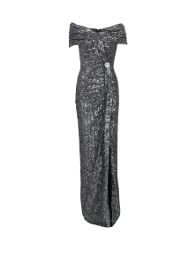 Длинное драпированное платье с пайетками Balmain, серебро