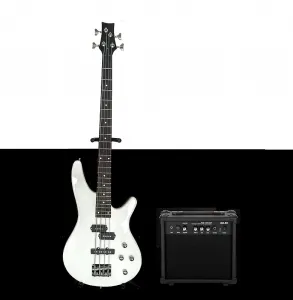 Unmarked "Eye Buzz" Bass White +Усилитель! Не помеченный электрический бас-гитара "EyeBuzz" S Style + гриф из палисандра + кабель!