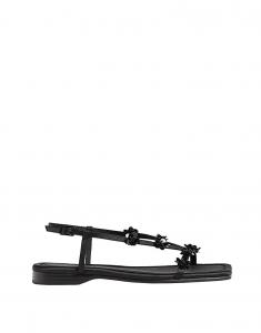 Босоножки Stradivarius с цветочным принтом на плоской подошве черного цвета