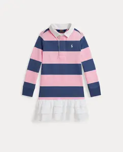 Детское платье в регбийном стиле из хлопка с принтом Polo Ralph Lauren, мультиколор