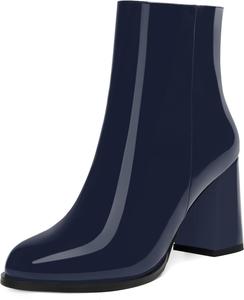 Женские ботинки SKYSTERRY на шнуровке с застежкой-молнией, лакированные, для улицы, с закрытым носком, толстым каблуком, высоким голенищем, каблук 3,3 дюйма, Navy Blue