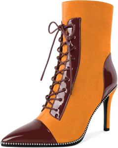 Женские ботильоны SAMMITOP на шнуровке с высоким каблуком-стилетто, заостренным носком, модные ботильоны с серебристой вышивкой и боковой молнией, короткие ботинки на каблуке 10 см