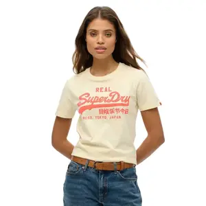 Футболка с коротким рукавом Superdry Vl Neon Slim, бежевый