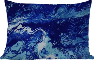 Подушка для улицы - Мрамор - Синий - Акварель - 60x40 см - Устойчива к погодным условиям - Подушка для отдыха - Декоративная подушка - Подушка для дома MuchoWow