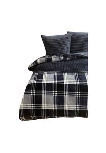 Тёмно-синяя/чёрная плюшевая постельное бельё с клетчатым узором Cofi 155x200 см