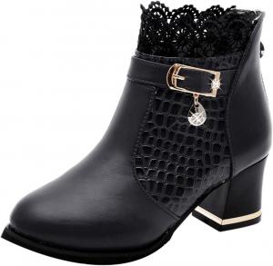 Женские ботильоны осень-зима 2024, с круглым носком, на шнуровке, винтажные готические ботинки, массивный высокий каблук, классические кожаные ботинки, ретро короткие ботинки для Хэллоуина и косплея Generic, Black