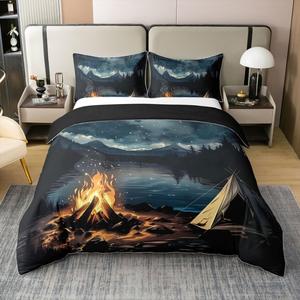 Erosebridal Комплект постельного белья Happy Camping из 100% хлопка с принтом звездного неба для детей, Black Blue Yellow