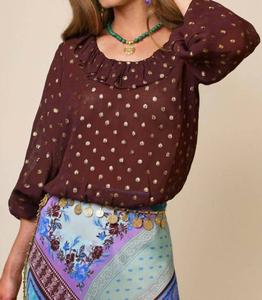 Alora Топ с металликом в шоколадно-коричневом оттенке с люрексом и горошком Rixo