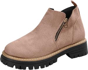 Женские ботильоны на шнуровке с широким каблуком, платформой и короткой голенью, удобные с круглым носком, подходящие для платьев, осенние ботинки с боковой молнией, противоскользящие для прогулок на улице Toumov, розовый