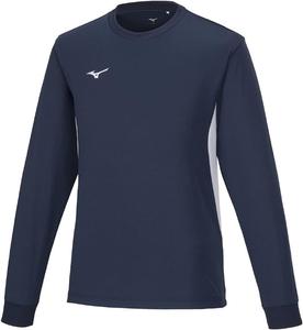 Футболка с длинными рукавами Mizuno NaviDry с U-образным вырезом, влагоотводящее и быстросохнущее нижнее белье, 32MAC197/32MAA195, темно-синий/белый